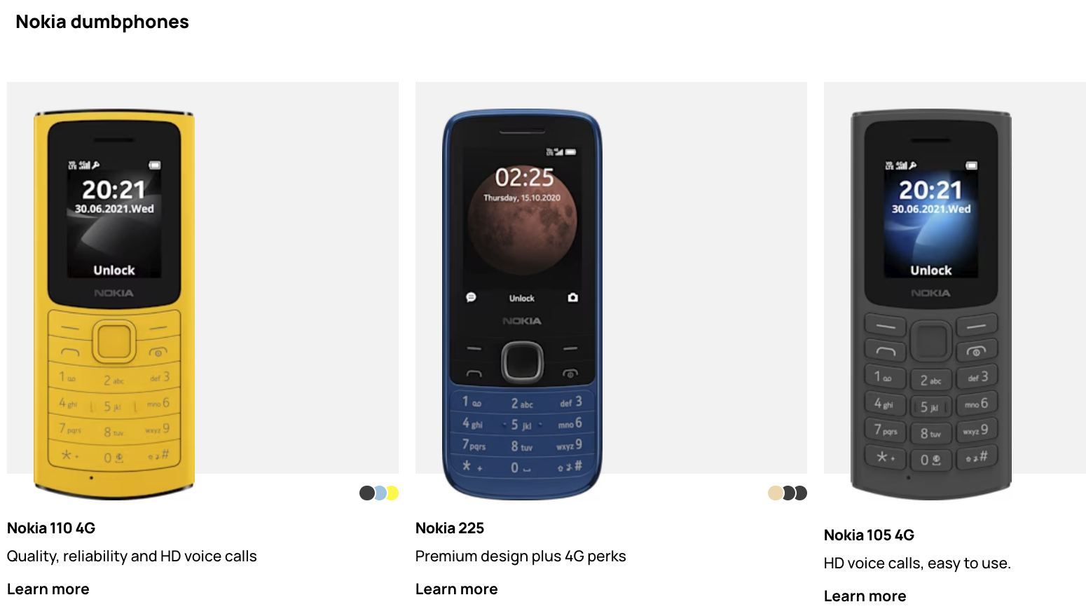 Nokia lineup of dumb phones